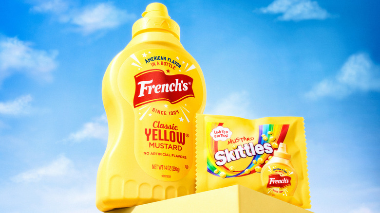 French's mustard bottle and fun size mustard Skittles