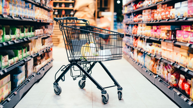 Shopping cart in grocery store