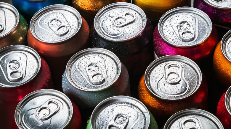 group of colorful aluminum cans