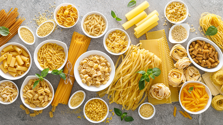 assortment of pasta and noodles