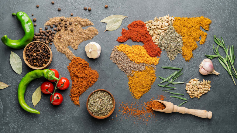 spices in the shape of the world map