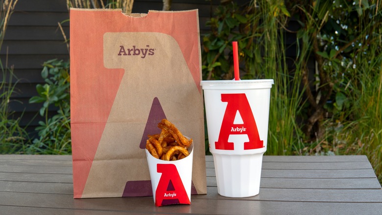 Arby's fries, bag, and cup