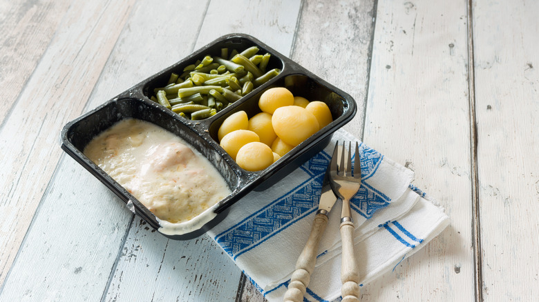 frozen dinners tray with fork