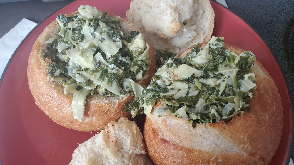 Spinach and Artichoke dip in Bread Bowls