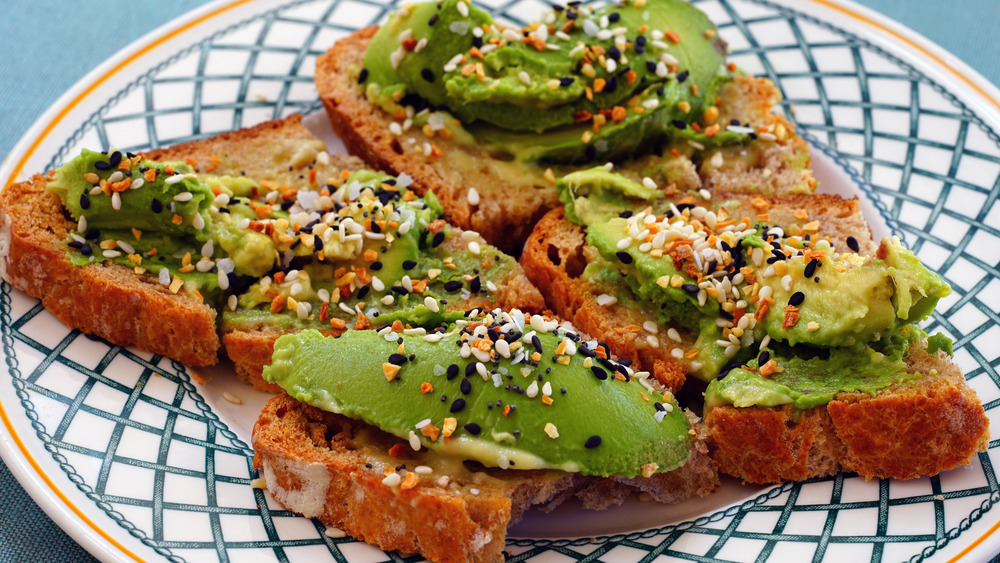 Everything bagel seasoning on avocado toast with wheat bread