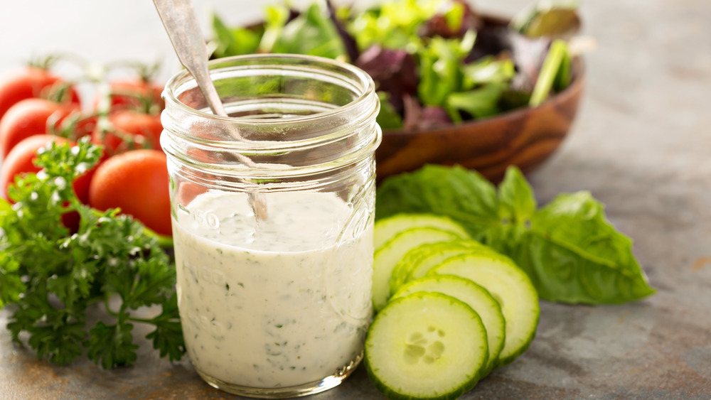 Homemade ranch dressing with salad