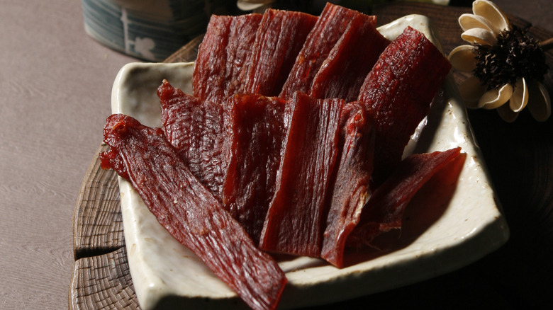 Beef jerky on a plate