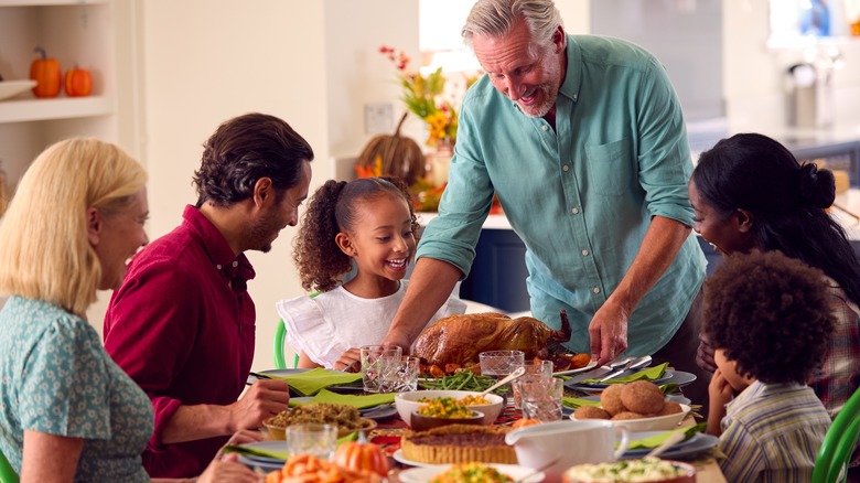 Family gathering for a meal