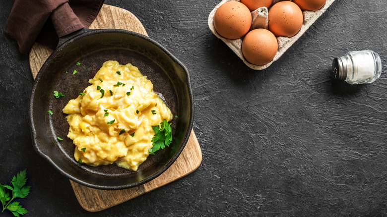 scrambled eggs in a pan