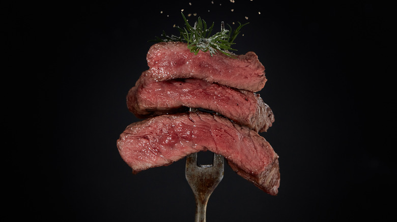 steak on a fork