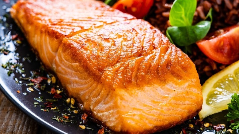 cooked salmon on plate