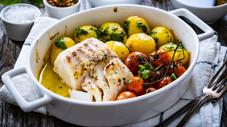 baked fish and veggies