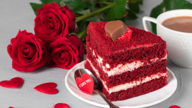red velvet cake and roses