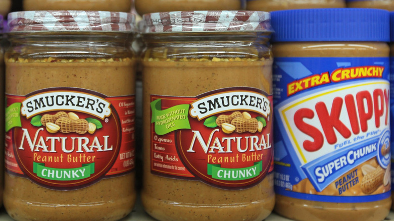 various peanut butter jars displayed