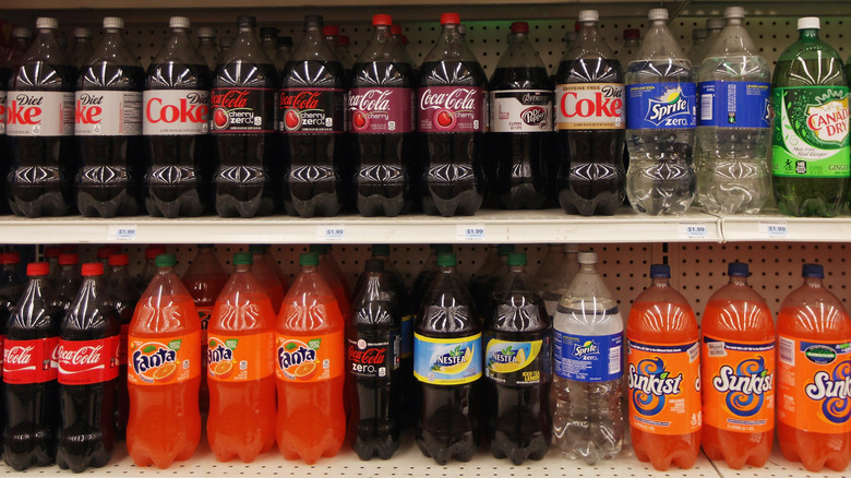 various sodas on store shelf