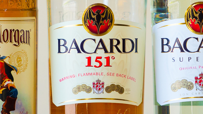 label for Bacardi 151 proof rum