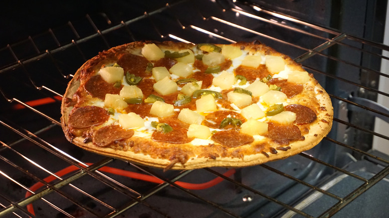 Pizza on oven rack