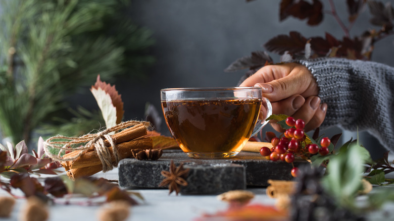 A hand holding a cup of tea