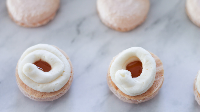 Salted caramel macarons before assembly