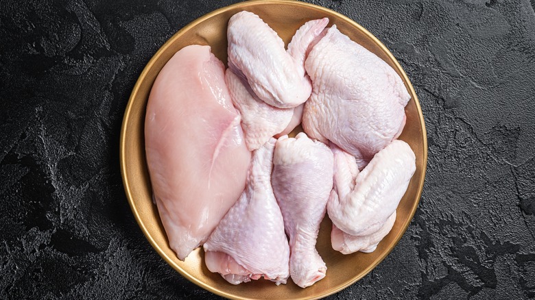 Bowl with various chicken parts