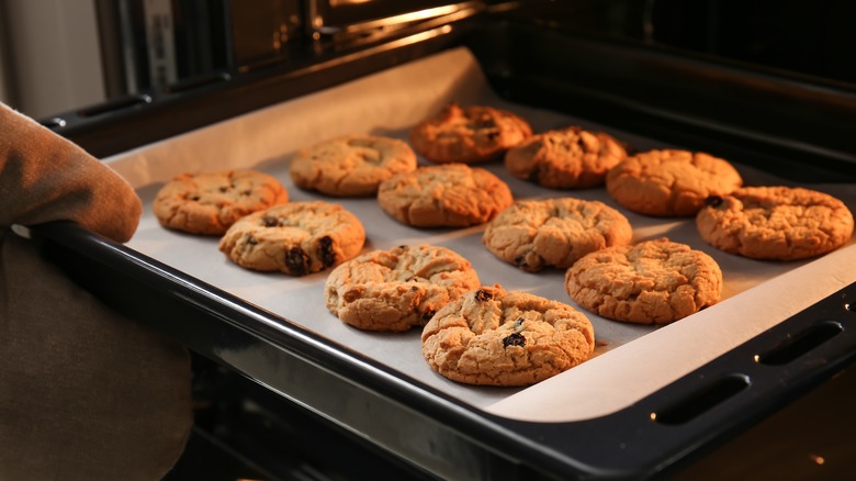 Cookies are placed in an oven