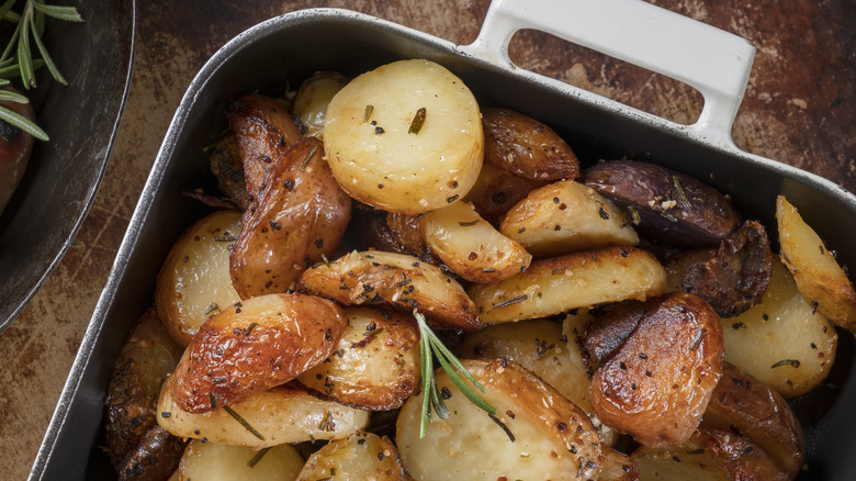 roasted potatoes in a pan