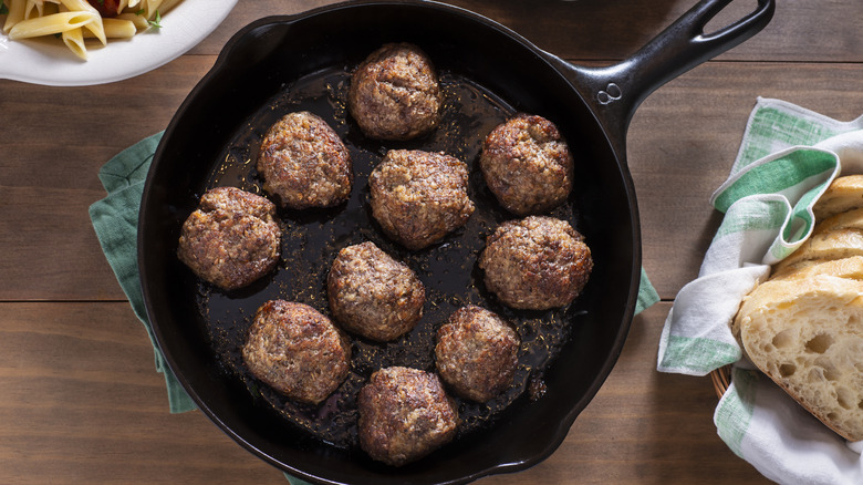 Meatballs in a skillet