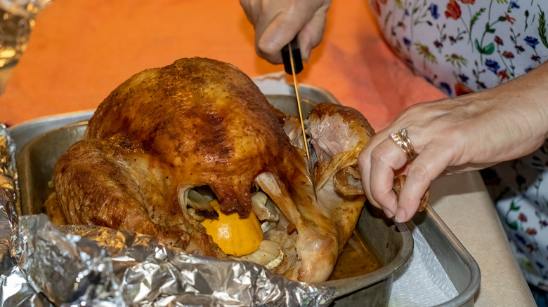 Carving a roast turkey