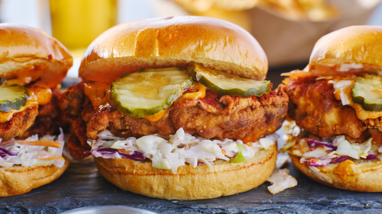 Fried chicken sandwiches with pickles