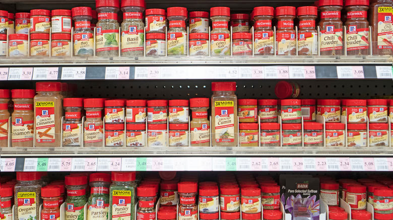 Shelves full of McCormick spices