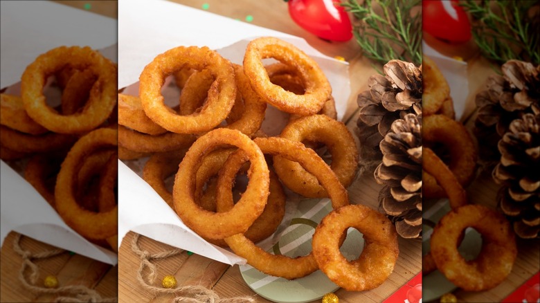 onion rings on wood table