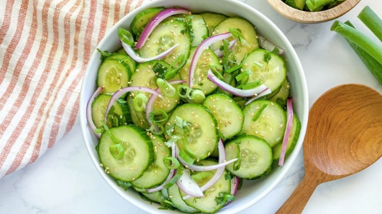 cucumber salad in large bowl