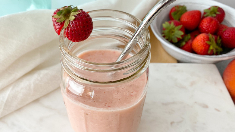 fruit smoothie in mason jar