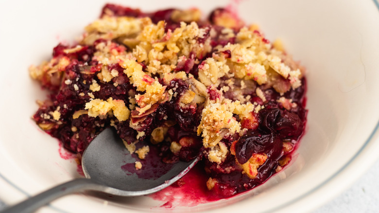 close-up of plum crumble