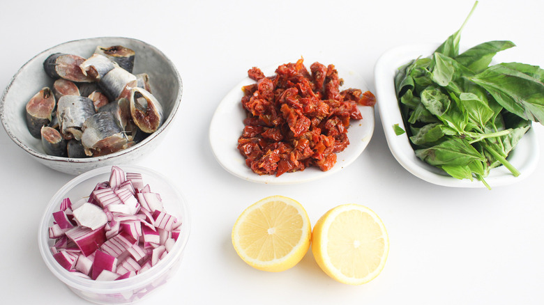 Chopped ingredients for pasta sauce