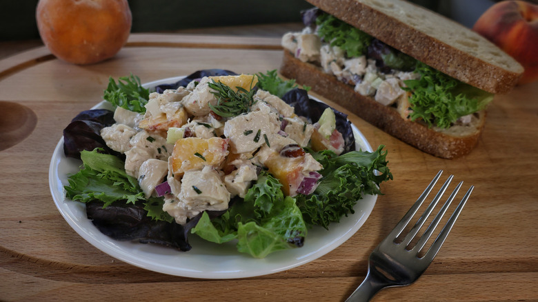 chicken salad on lettuce and bread