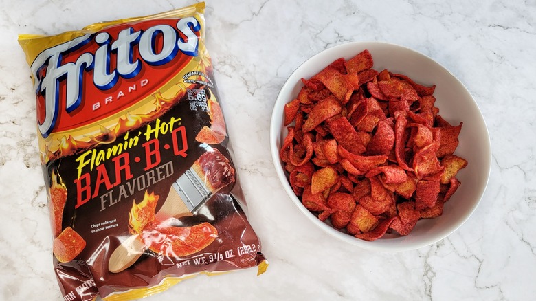 bag and bowl of hot Fritos