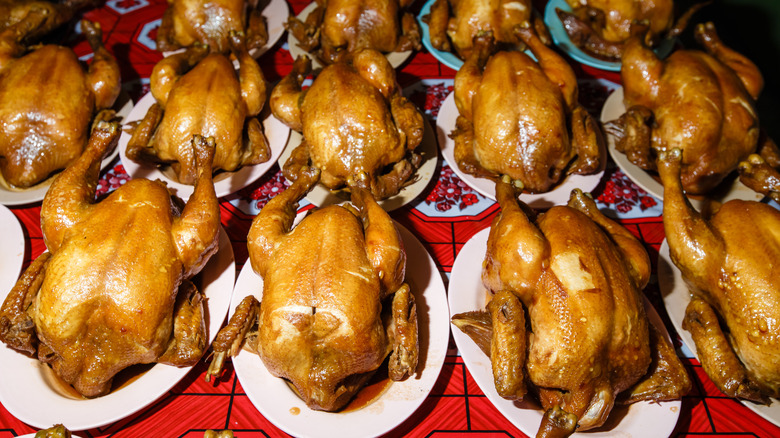 rotisserie chickens ready to be sold