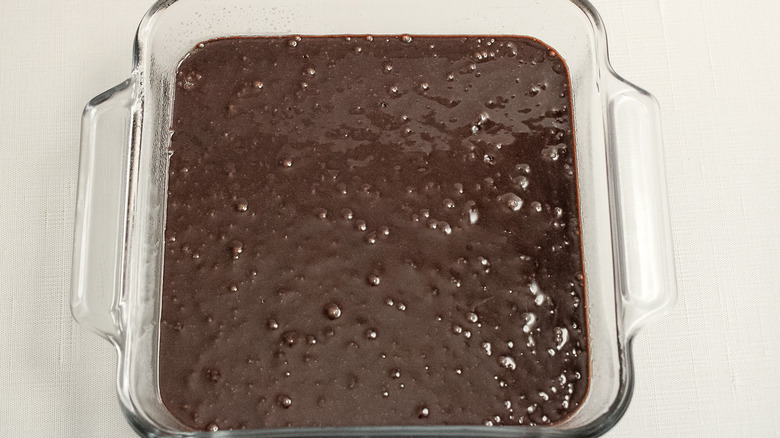 brownie mix in dish 