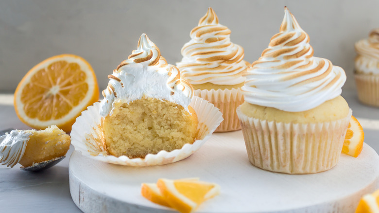 Italian meringue frosting on top of cupcakes