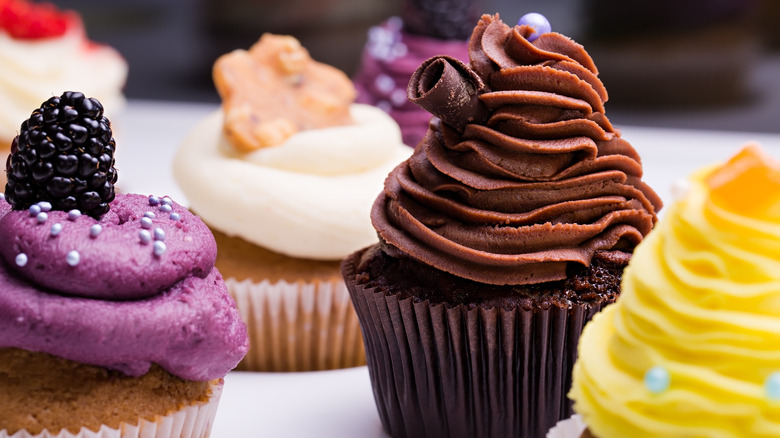 cupcakes with different flavors of frosting