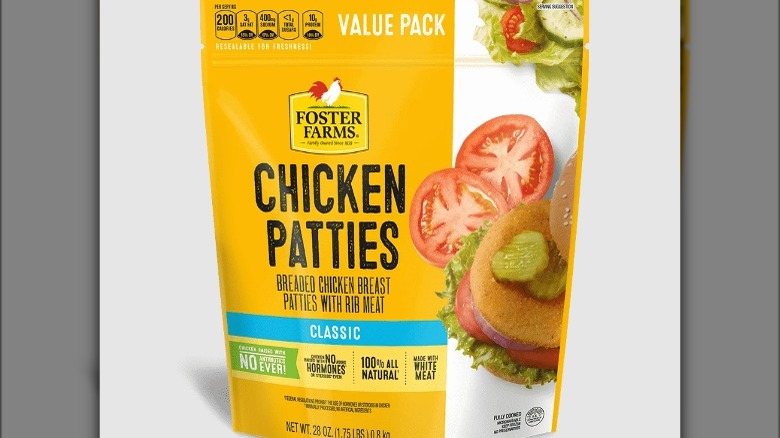Foster Farms frozen chicken patties packaging