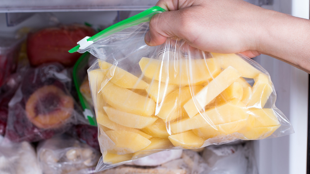 Frozen potatoes in plastic bag