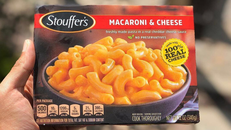 a red box of stouffer's frozen mac and cheese