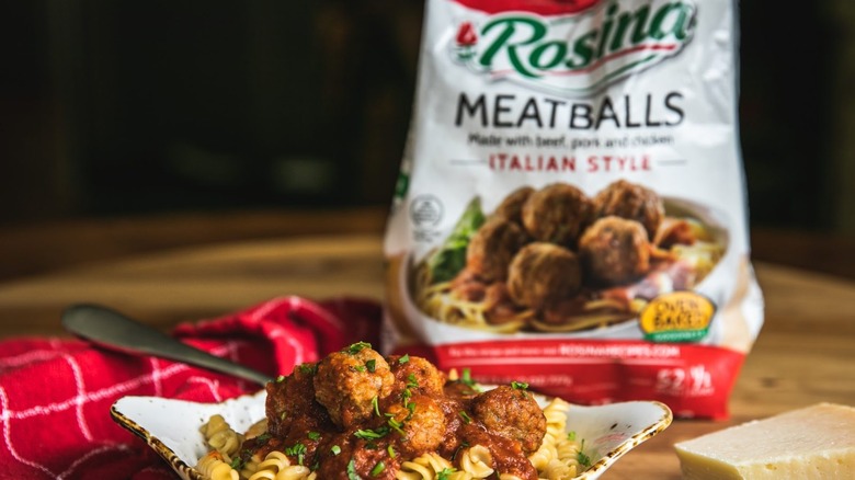 bag and bowl of rosina meatballs