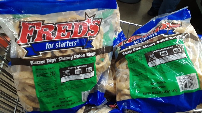 Bags of Fred's Batter-Dipt Thick Cut Onion Rings in cart