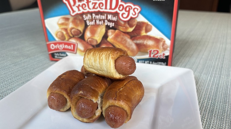 mini pretzel dogs on plate