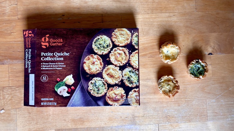 Brown box with three mini quiche