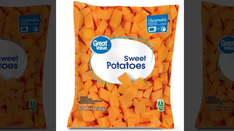 Bag of Great Value Frozen sweet potatoes