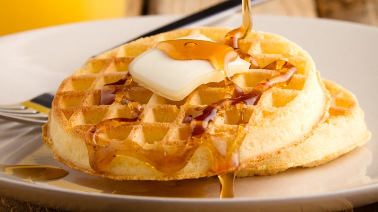 waffles on plate with syrup